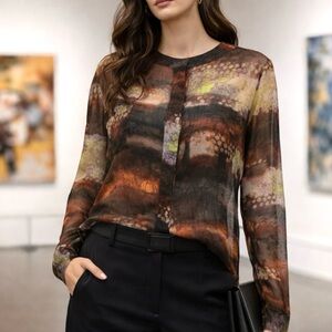 Democracy Abstract Print Semi Sheer Top Large Y2K Avant-Garde Artwear Layering